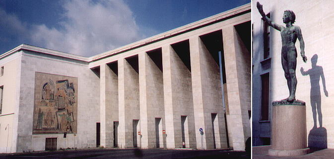 Porch leading to Piazza Marconi and Genio dello Sport by Italo Griselli near Palazzo degli Uffici