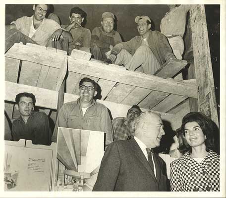 photographs of Jacqueline Kennedy and architect Marcel Breuer touring the construction site for the Whitney Museum of American Art on October 21, 1965